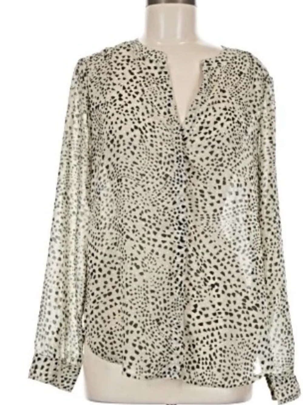 Banana Republic Factory Black & Cream Printed Button-Front Blouse